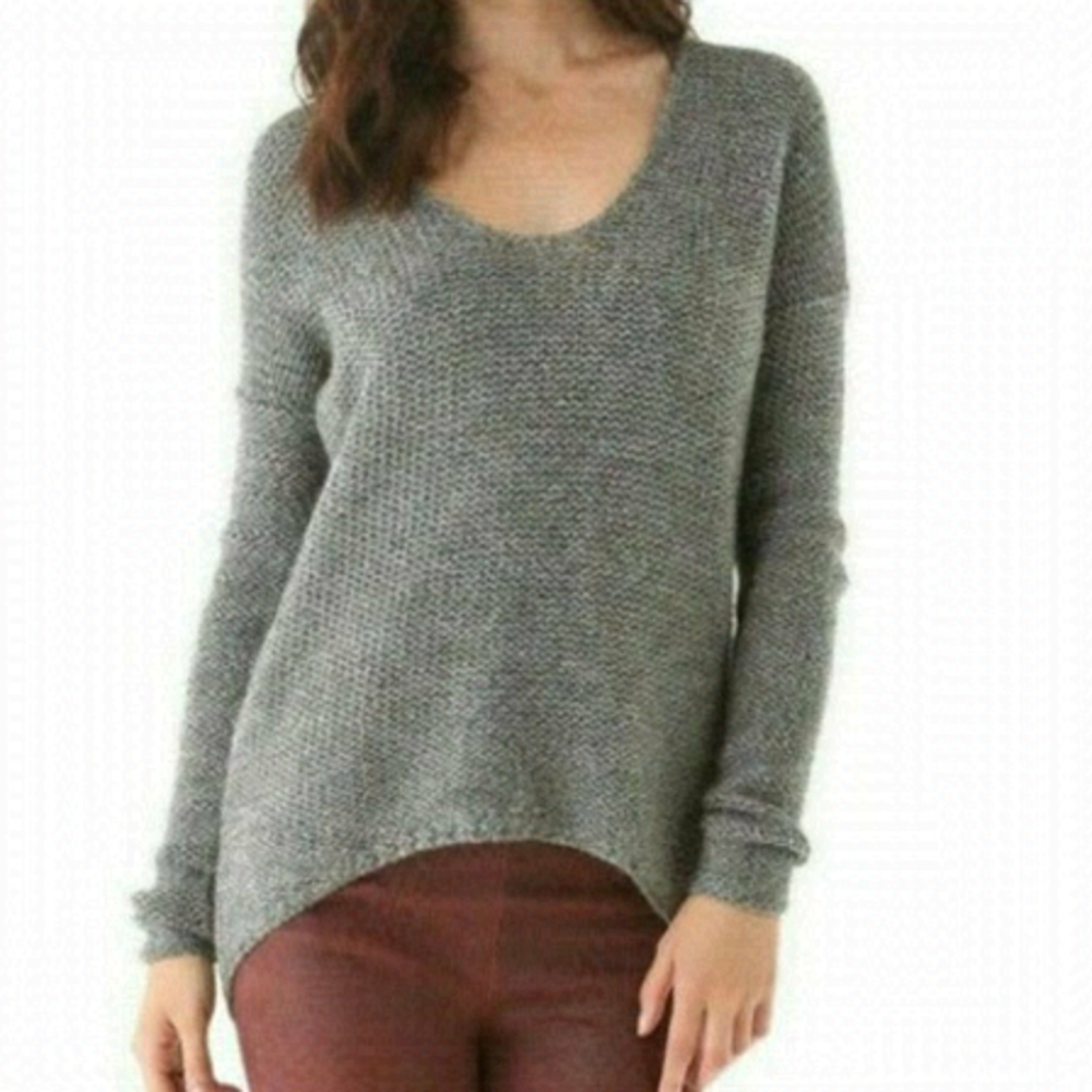 Helmut LANG Smokey Grey Wool & Alpaca Blend Asymmetrical Long Sleeve Sweater Top